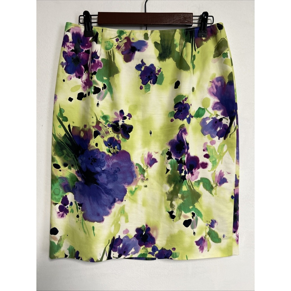 Jones‎ New York Women's 6 Floral Knee Skirt Watercolor Career Spring Stretch